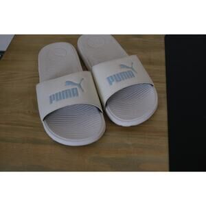 NWOT PUMA Logo Slides Cream and Blue Sandal slide Womens 10 EU 42